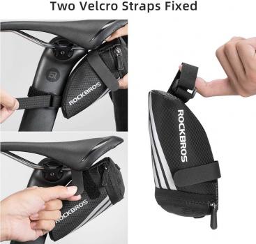 Preview: ROCKBROS | Fahrradsatteltasche – Satteltasche für MTB, Rennrad und Faltrad, 15 x 6,5 x 5 cm, mit Befestigungsriemen und Halterung