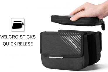 Preview: ROCKBROS | Fahrrad Rahmentasche – Oberrohrtasche mit Handytasche und Seitentasche, Touchscreen-fähig für iPhone X/XS Max, iPhone 7/8 Plus und Handys bis 6,0"