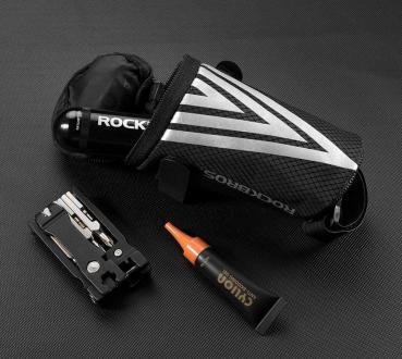 Preview: ROCKBROS | Fahrradsatteltasche – Satteltasche für MTB, Rennrad und Faltrad, 15 x 6,5 x 5 cm, mit Befestigungsriemen und Halterung
