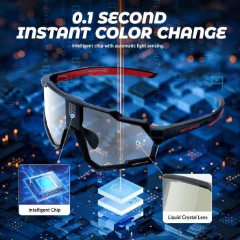 Preview: ROCKBROS | Intelligente Elektronische Selbsttönende Fahrradbrille – UV400 Schutz, Flüssigkristall-Gläser, Unisex, Schwarz/Rot