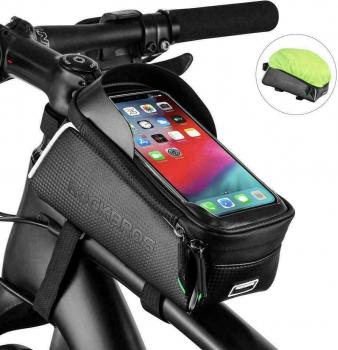 017-3BK ROCKBROS Fahrrad Rahmentasche Wasserdicht für Handys bis zu 6,0 Zoll mit Kopfhörerloch Handytasche Handyhalterung Touchscreen Unten-Öffnung/Seite-Öffnung