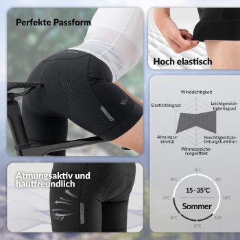 Preview: ROCKBROS | TVI Fahrradshorts Damen – 4D-gepolsterte Radlershorts, kurze Radhose, elastische Leggings