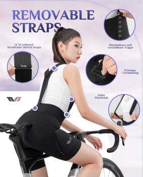 Preview: ROCKBROS | Damen Fahrrad Trägerhose – Gepolsterte Radlerhose, Größen XS-XXL