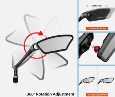 Preview: ROCKBROS | Fahrradspiegel – HD Rückspiegel, 360° drehbar, explosionsbeständig, für 21–26 mm Lenker