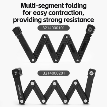 Preview: ROCKBROS | Faltschloss Fahrrad Schloss – Tragbares Schloss mit 2 Schlüsseln, 65/88 cm Länge, Rennrad, MTB, E-Bike