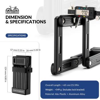 Preview: ROCKBROS | Fahrrad Faltschloss mit 2 Schlüsseln – 65 cm, Tragbar, Robust, für Rennrad, MTB, E-Bikes und mehr