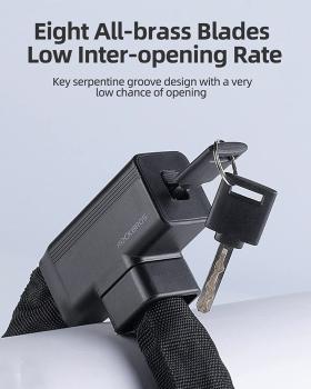 Preview: ROCKBROS | Fahrrad-Kettenschloss – 8 mm Kette mit 2 Schlüsseln, Hochsicher für Fahrrad und Motorrad