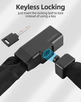 Preview: ROCKBROS | Fahrrad-Kettenschloss – 8 mm Kette mit 2 Schlüsseln, Hochsicher für Fahrrad und Motorrad