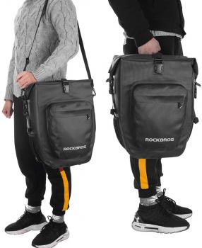 Preview: ROCKBROS | Gepäckträgertasche – 100% wasserdichte Hinterradtasche für eBike und Fahrradtouren, mit Schultergurt, 20-27L, in Schwarz und Braun