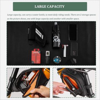Preview: ROCKBROS | Fahrradsatteltasche mit Flaschenhalter – Reflektierende Fahrradtasche für MTB, Rennrad & Faltrad, ca. 1L, in Schwarz