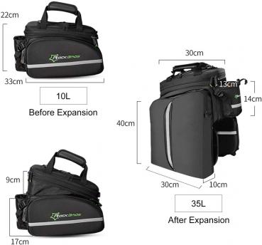 Preview: ROCKBROS Bike Rear Seat Bag Mountain Road Bicycle Pannier for Travel Bike Trunk Bag Double Panniers with Rain Cover 10-35L Black