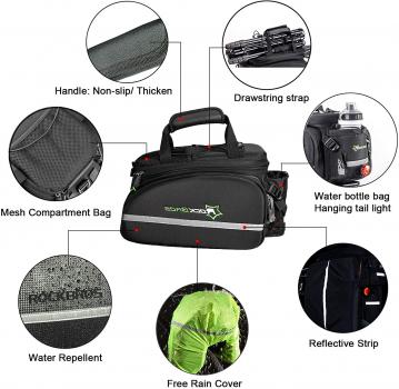 Preview: ROCKBROS Bike Rear Seat Bag Mountain Road Bicycle Pannier for Travel Bike Trunk Bag Double Panniers with Rain Cover 10-35L Black