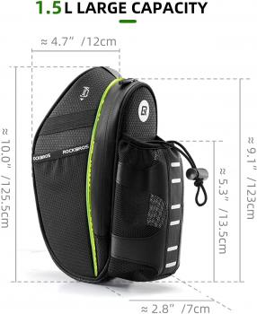 Preview: ‎ROCKBROS | Fahrradsattel Tasche 1,5 L Kratzfeste Fahrrad Tasche mit Flaschenhalter für MTB, Rennrad und Faltbikes