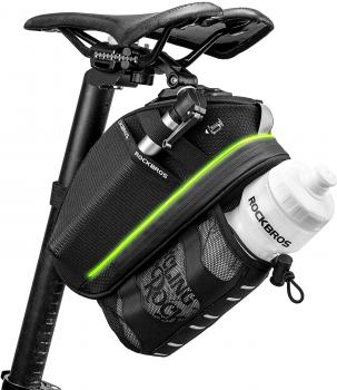 ‎ROCKBROS | Fahrradsattel Tasche 1,5 L Kratzfeste Fahrrad Tasche mit Flaschenhalter für MTB, Rennrad und Faltbikes