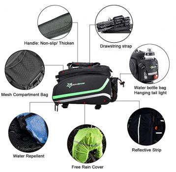 ROCKBROS | Gepäckträgertasche – Reflektierende Hinter-Satteltasche mit Regenschutz, Wasserdichte Fahrradtasche