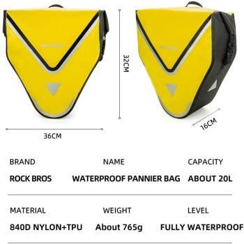 ROCKBROS | Gepäckträgertasche – 100% wasserdichte Fahrradtasche mit Schultergurt, 20L, für Hinterrad, in Gelb/Schwarz/Gold