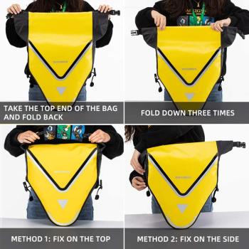 ROCKBROS | Gepäckträgertasche – 100% wasserdichte Fahrradtasche mit Schultergurt, 20L, für Hinterrad, in Gelb/Schwarz/Gold