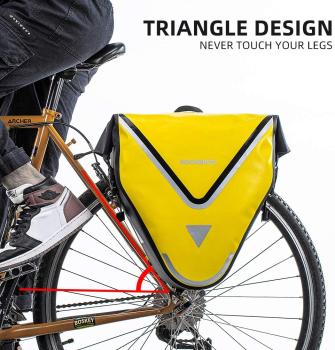 ROCKBROS | Gepäckträgertasche – 100% wasserdichte Fahrradtasche mit Schultergurt, 20L, für Hinterrad, in Gelb/Schwarz/Gold