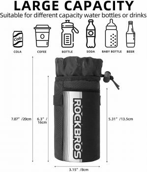 Preview: ROCKBROS | Lenkertasche mit Flaschenhalter – Isolierte Fahrradtasche für 1L Trinkflasche, mit Handytasche