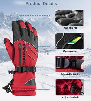 Preview: ROCKBROS | Winter Handschuhe – Warme Skihandschuhe für Männer und Frauen, Wasserdicht, für Ski, Snowboard, Fahrrad, Motorrad – Mit wasserfestem Innenfutter, bis -20°C – 3 Farben, M-XL