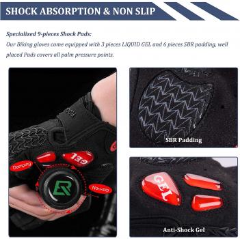 Preview: S169BR Farbe: schwarz/rot ROCKBROS Fahrrad Handschuhe Damen Herren Halbfinger Fahrradhandschuhe rutschfest Anti-Stoß Laufhandschuhe für Radsport MTB Rennrad Laufen Fitness M-XXL