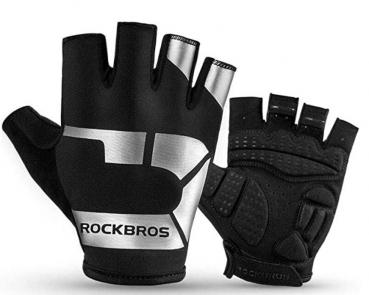 ROCKBROS | Fahrradhandschuhe – Halbfinger Radsporthandschuhe, rutschfest, stoßdämpfend & reflektierend | Für MTB, Rennrad & E-Bike, Herren/Damen