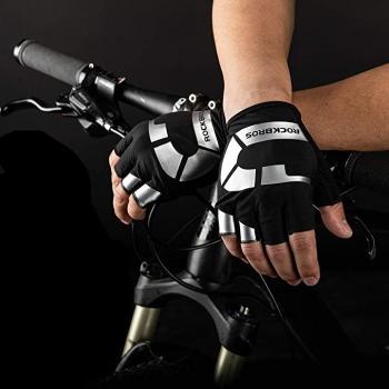 Preview: ROCKBROS | Fahrradhandschuhe – Halbfinger Radsporthandschuhe, rutschfest, stoßdämpfend & reflektierend | Für MTB, Rennrad & E-Bike, Herren/Damen