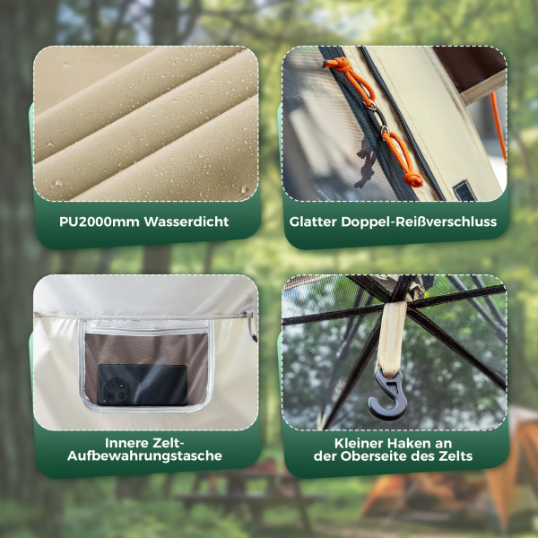 Qunature | Pop-Up Campingzelt – Wasserdichtes Kuppelzelt für 2-4 Personen, schnell aufbaubar