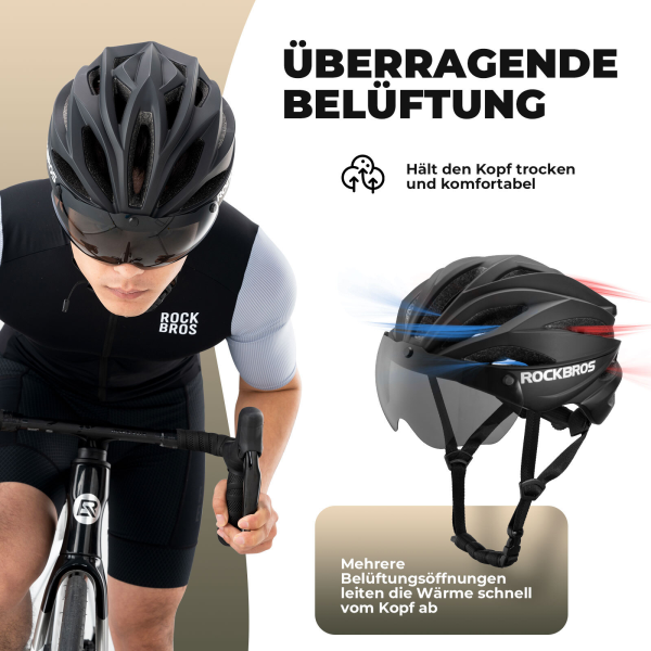 ROCKBROS | Fahrradhelm mit abnehmbarem Visier – Integrierter Schutzhelm (58-62 cm)
