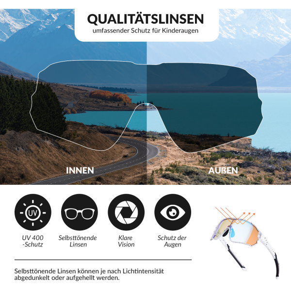 ROCKBROS | Kinder Fahrradbrille – Photochrom & Polarisierend | UV400