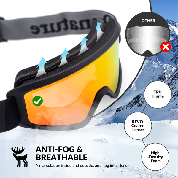 Qunature | Skibrille – Antibeschlag mit Doppelglas für Wintersport