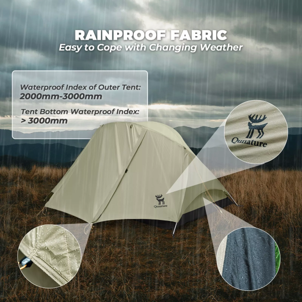 Qunature | Campingzelt – Wasserdichtes 2-Personen Rucksackzelt mit stabiler X-Struktur