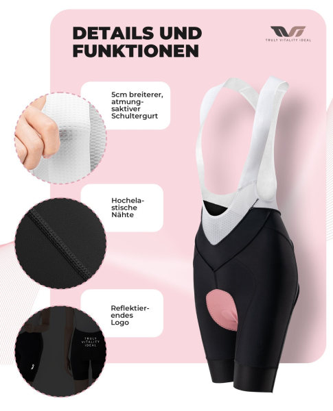 ROCKBROS | TVI Damen Fahrrad Trägerhose – Gepolsterte Radlerhose mit Trägern, Fahrrad Bib Shorts