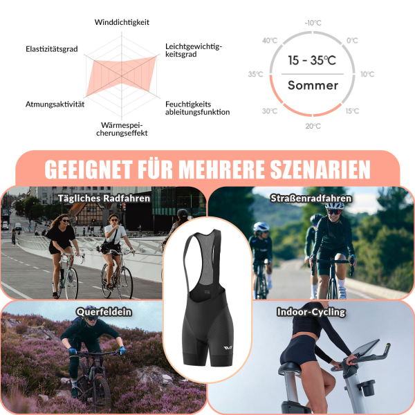 ROCKBROS | TVI Damen Fahrrad Trägerhose – Gepolsterte Rennrad Fahrradhose mit Träger