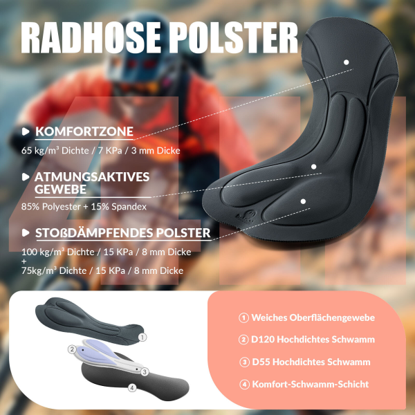 ROCKBROS | TVI Damen Fahrrad Trägerhose – Gepolsterte Rennrad Fahrradhose mit Träger