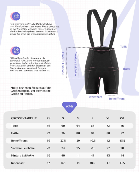 ROCKBROS | Damen Fahrrad Trägerhose – Gepolsterte Radlerhose, Größen XS-XXL