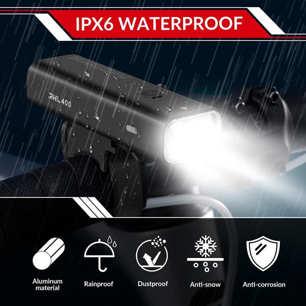 ROCKBROS | USB LED-Fahrrad-Frontlicht – Wasserdicht, wiederaufladbar, 400 Lumen (4 Modi)