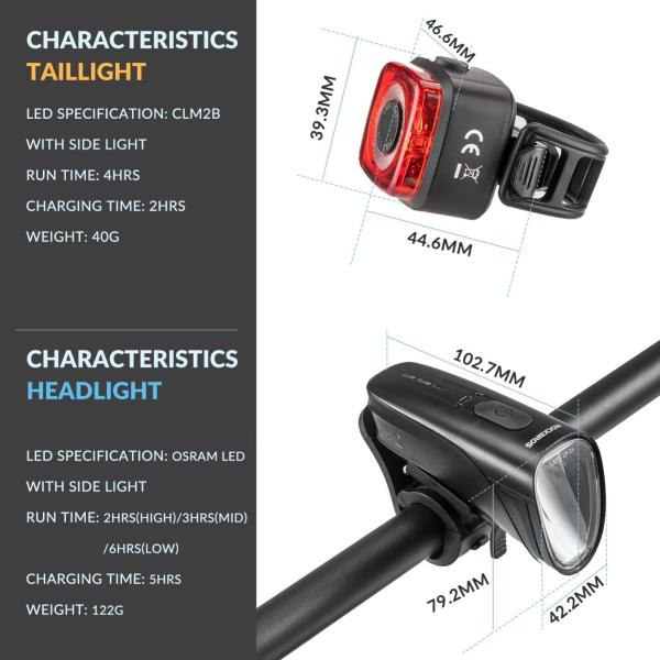 ROCKBROS | Fahrradlicht-Set – StVZO-zertifiziert, 100 Lux, wasserdicht und USB-aufladbar