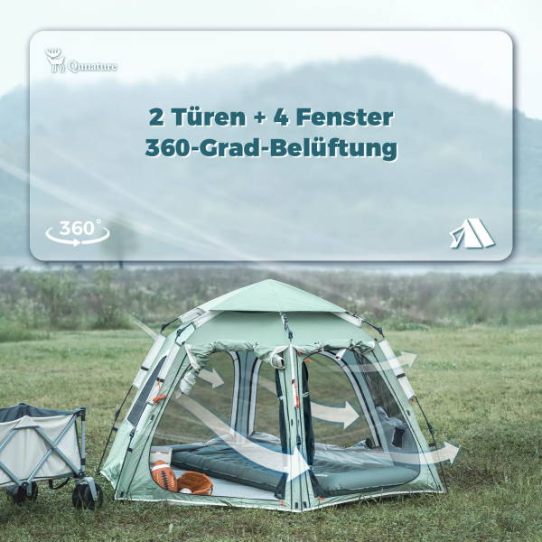 Qunature | Pop-Up Campingzelt – Wasserdichtes Kuppelzelt für 2-4 Personen, schnell aufbaubar