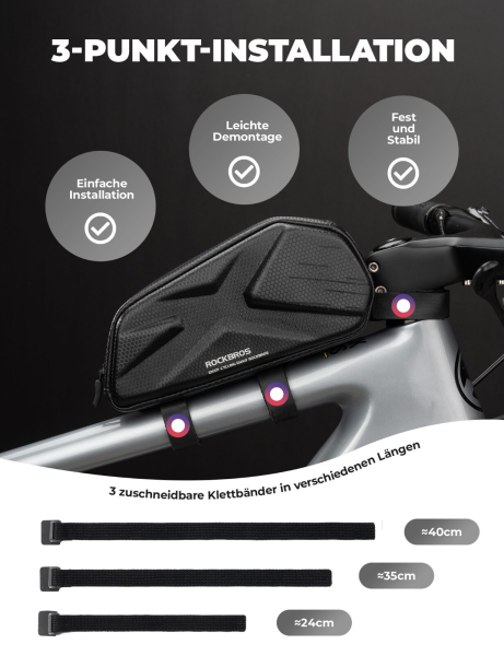 ROCKBROS | 1,4L Wasserdichte Rahmentasche für Fahrräder – Perfekt für Smartphones bis 6,8 Zoll
