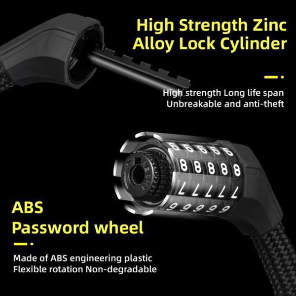 ROCKBROS | Fahrrad Kabelschloss – 5-stellige Zahlenkombination, Schwarz, Robust & Sicher
