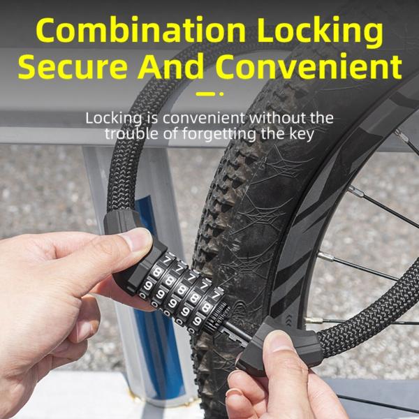 ROCKBROS | Fahrrad Kabelschloss – 5-stellige Zahlenkombination, Schwarz, Robust & Sicher