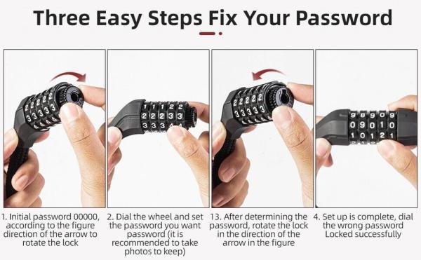 ROCKBROS | Fahrrad Kabelschloss – 5-stellige Zahlenkombination, Schwarz, Robust & Sicher