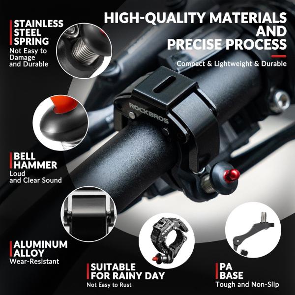ROCKBROS | Fahrradklingel – Klare & Langanhaltende Töne für 22,2 mm Lenker | MTB & Citybike