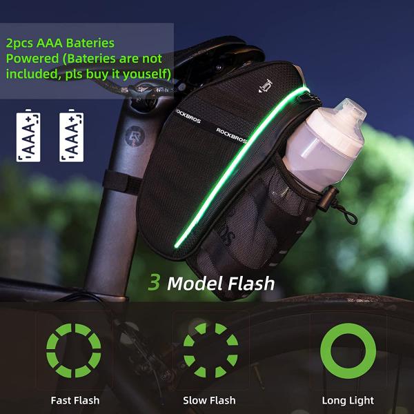 ‎ROCKBROS | Fahrradsattel Tasche 1,5 L Kratzfeste Fahrrad Tasche mit Flaschenhalter für MTB, Rennrad und Faltbikes