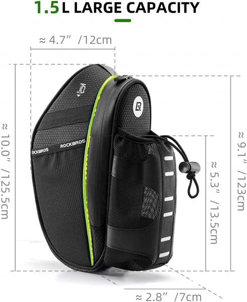 ‎ROCKBROS | Fahrradsattel Tasche 1,5 L Kratzfeste Fahrrad Tasche mit Flaschenhalter für MTB, Rennrad und Faltbikes