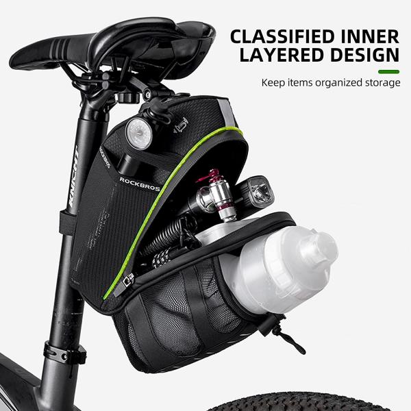 ‎ROCKBROS | Fahrradsattel Tasche 1,5 L Kratzfeste Fahrrad Tasche mit Flaschenhalter für MTB, Rennrad und Faltbikes