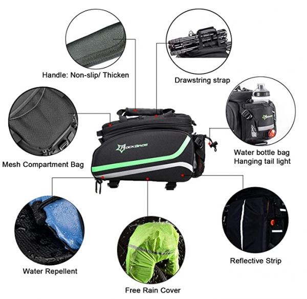 ROCKBROS | Gepäckträgertasche – Reflektierende Hinter-Satteltasche mit Regenschutz, Wasserdichte Fahrradtasche
