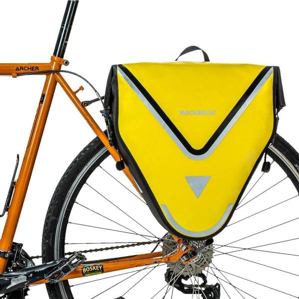 ROCKBROS | Gepäckträgertasche – 100% wasserdichte Fahrradtasche mit Schultergurt, 20L, für Hinterrad, in Gelb/Schwarz/Gold