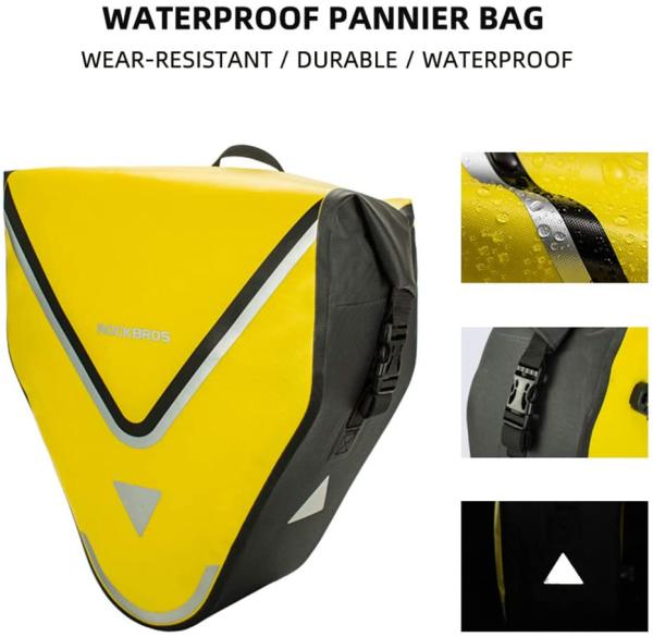 ROCKBROS | Gepäckträgertasche – 100% wasserdichte Fahrradtasche mit Schultergurt, 20L, für Hinterrad, in Gelb/Schwarz/Gold